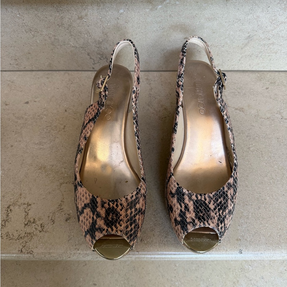 Jimmy Choo Snake-Print Slingback Peep-Toe Heels - Neutral Pink